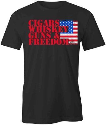 Black T-shirt with patriotic American slogan and flag.