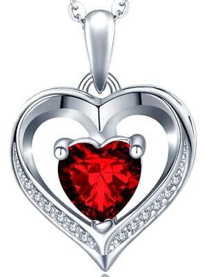 Red gemstone heart pendant with silver chain