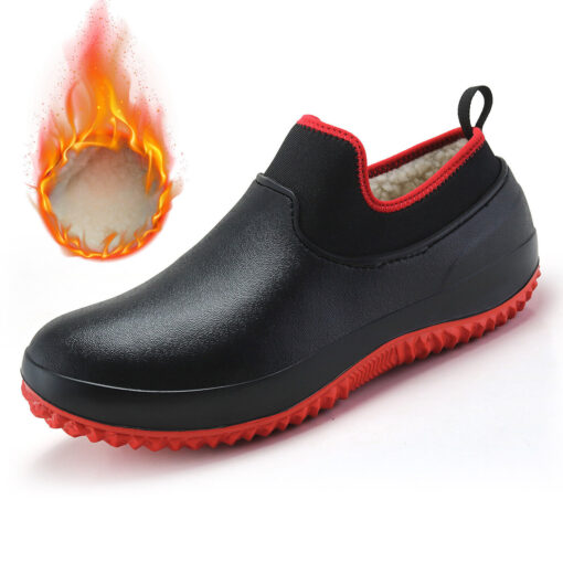 Insulated winter shoe with flame illustration for warmth.