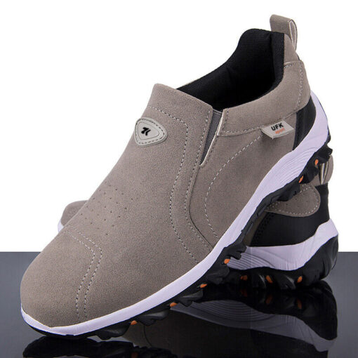 Men's casual grey slip-on sneaker shoe.