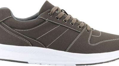 Men's brown casual sneaker side view.