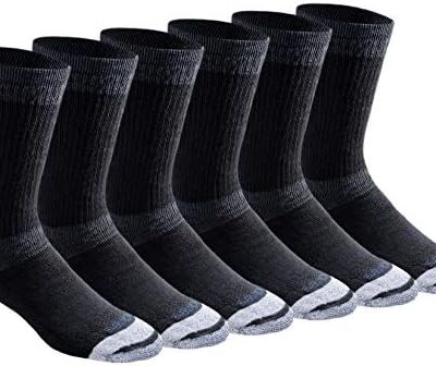 Pack of black crew socks with gray heels and toes.