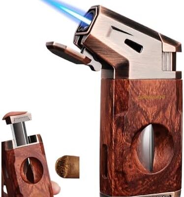 Wooden torch lighter with cigar punch tool.