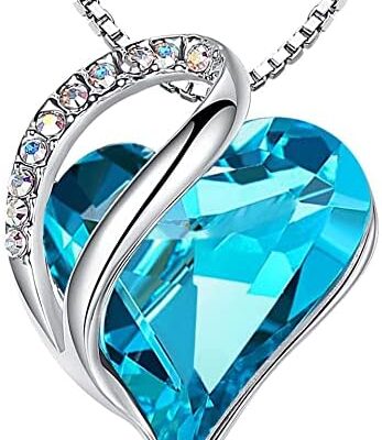 Blue heart-shaped pendant with crystals.