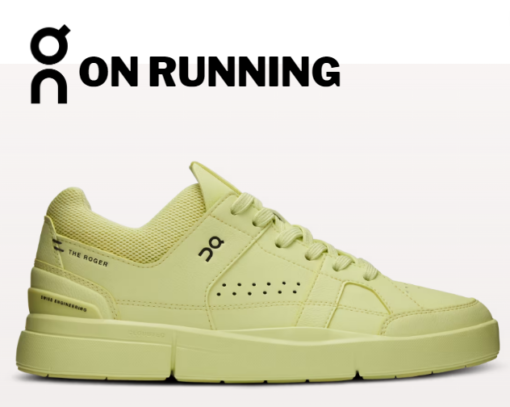 Lime green ON Running sneaker side view.