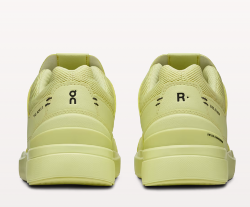 Lime green sneakers rear view with "L" and "R" markings.