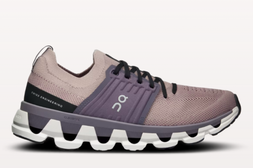 Men's purple running sneakers with Swiss engineering design.