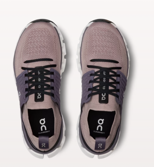 Pair of purple running shoes top view