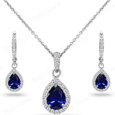 Sapphire and diamond necklace and earrings set.