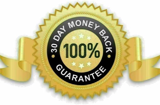 100% money-back guarantee badge with stars.