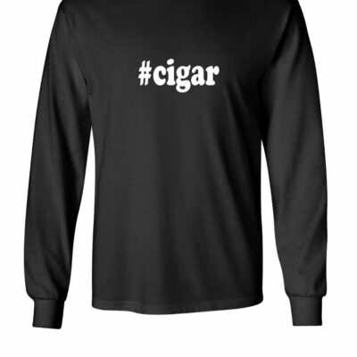 Black long-sleeve shirt with "#cigar" print.