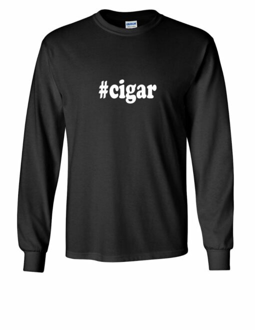 Black long-sleeve shirt with "#cigar" print.