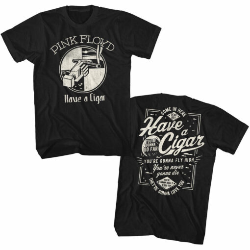 Pink Floyd band t-shirts with "Have a Cigar" lyrics.