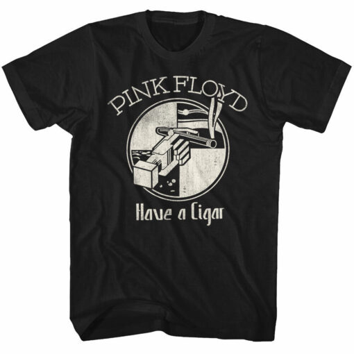 Black t-shirt with Pink Floyd graphic design.