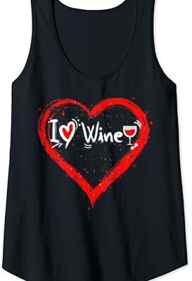 Women's sleeveless top with "I Love Wine" heart design.