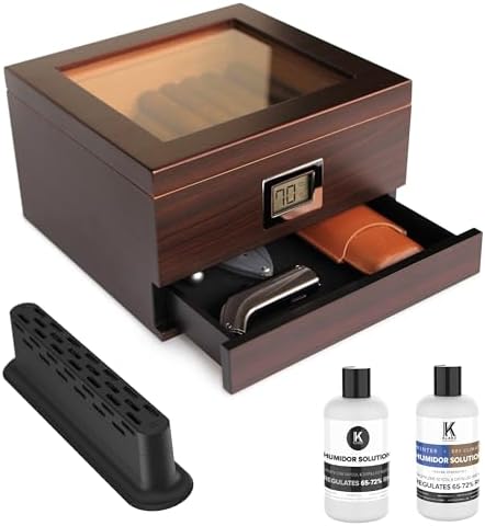 Cigar humidor with accessories and humidifier solution bottles