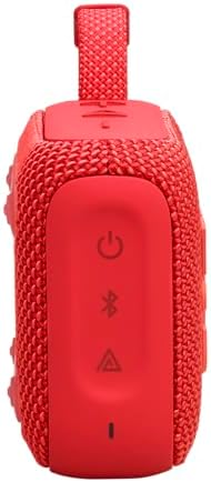 Red portable Bluetooth speaker side view