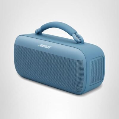 Blue portable speaker with handle