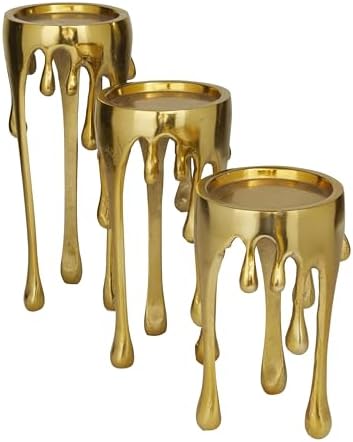 CosmoLiving by Cosmopolitan Aluminum Metal Abstract Decorative Candle Holder Melting Drip Candle Stand, Set of 3 Candlestick Holder 12", 10", 8"H, Gold : Home & Kitchen - Image 4