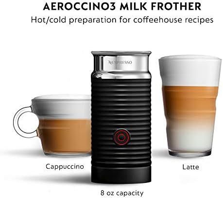 Aeroccino3 milk frother with cappuccino and latte.