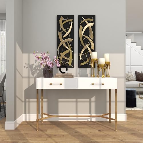 Modern console table with art and candles