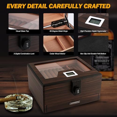 Cigar humidor with glass top and digital lock.