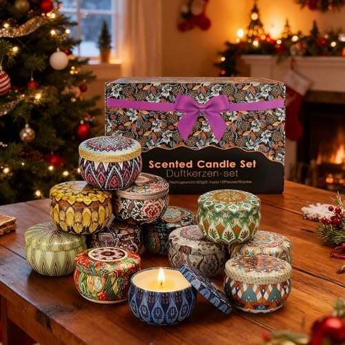 Christmas Scented Candles Gift Set,12 Pack Candles for Home Scented, 300 Hour Long Lasting Soy Wax Aromatherapy Candle Set, Birthday Gifts for Women with Gift Box : Health & Household - Image 3