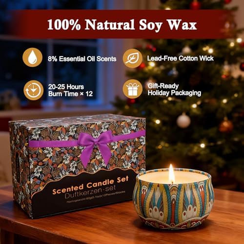 Soy wax candle set with holiday packaging.