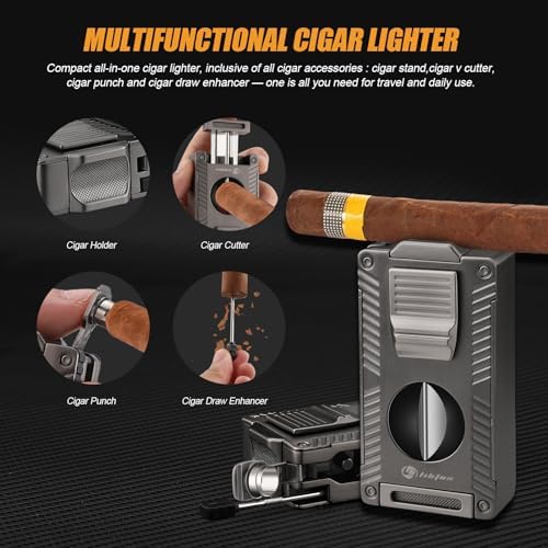 Multifunctional cigar lighter with accessories displayed.