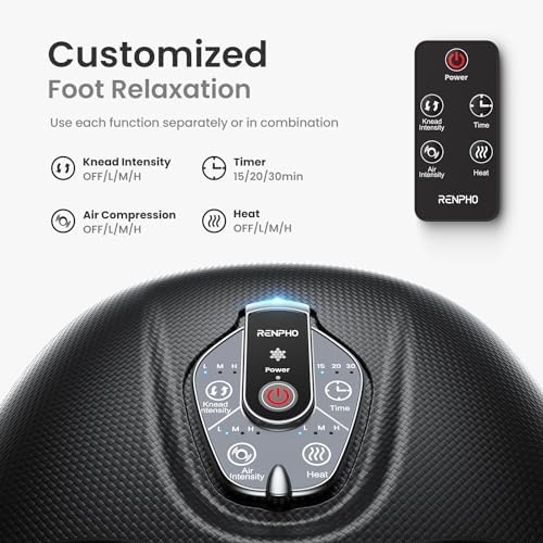 Foot massager with adjustable settings and remote control.