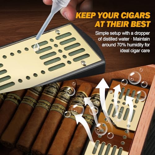 Cigar humidor humidity maintenance with dropper.