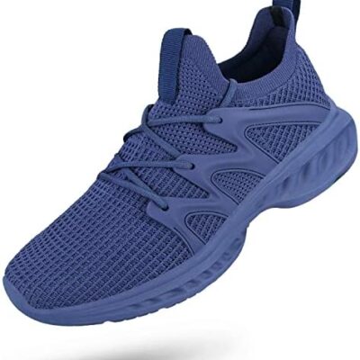Blue athletic sneaker with mesh upper and durable sole.