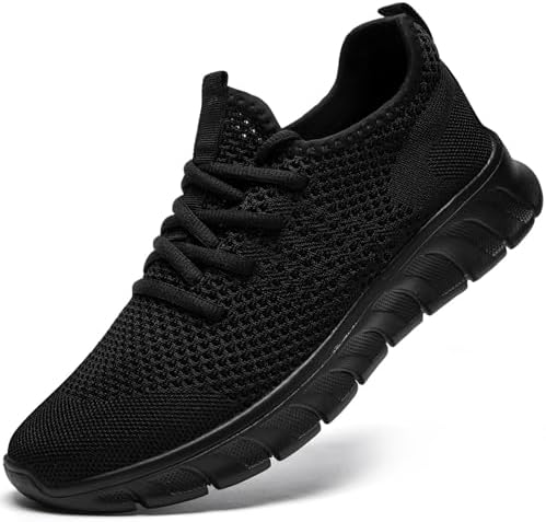 Black athletic running shoe with mesh design.